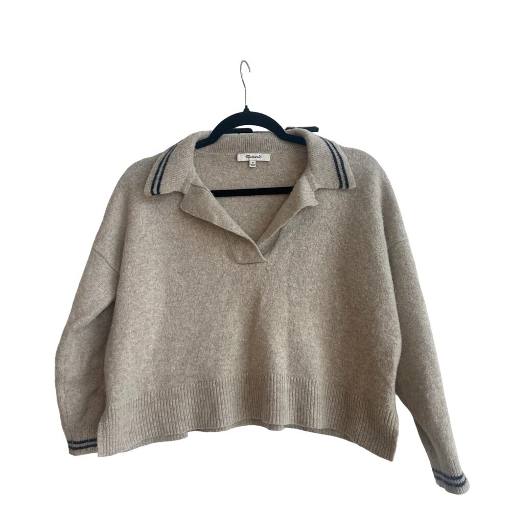 Madewell Tipped David Sweater Polo MerinoWool Blend Cropped Preppy